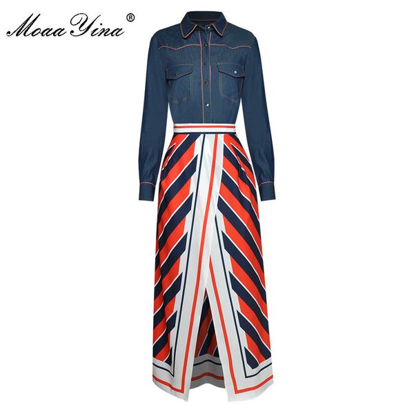 fashion designer set spring women's long sleeve cowboy +stripe print skirt two-piece set 210524, White
fashion designer set spring women's long sleeve cowboy +stripe print skirt two-piece set 210524, White