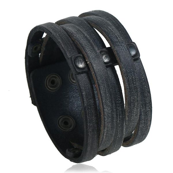 black genuine leather wristband bracelet distressed multilayer crafts punk men vintage jewelr tennis, Golden;silver
black genuine leather wristband bracelet distressed multilayer crafts punk men vintage jewelr tennis, Golden;silver