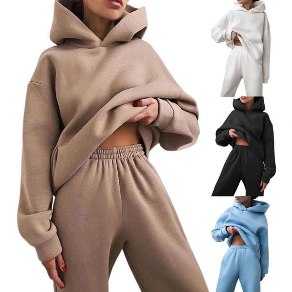 women's two piece pants tracksuit long sleeve sweatshirt warm women solid color hoodie outfit for autumn, White
women's two piece pants tracksuit long sleeve sweatshirt warm women solid color hoodie outfit for autumn, White
