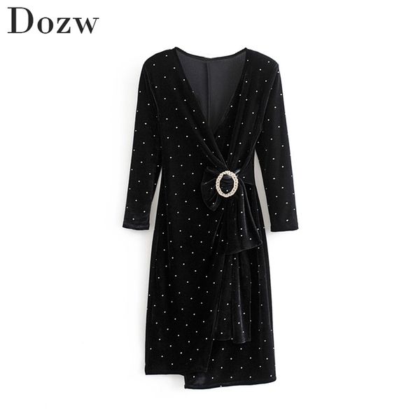 women elegant v neck dot dress diamonds black color fashion mini es three quarter sleeve party lady vestido de festa 210515, Black;gray
women elegant v neck dot dress diamonds black color fashion mini es three quarter sleeve party lady vestido de festa 210515, Black;gray