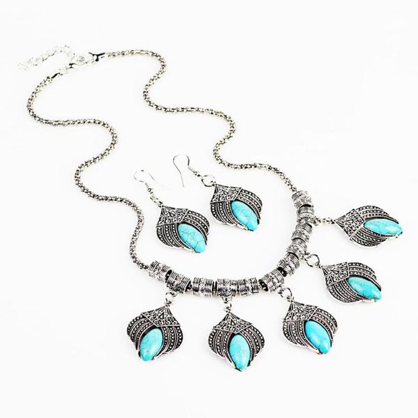 earrings & necklace synthetic turquoises jewelry set choker rings for women hollow flower pendant stainless steel chain, Silver
earrings & necklace synthetic turquoises jewelry set choker rings for women hollow flower pendant stainless steel chain, Silver