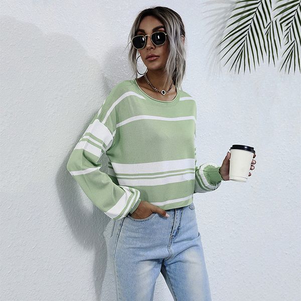 designer highquality womens knits pullover sweater longsleeved european and american style knit short base striped sweaters, White
designer highquality womens knits pullover sweater longsleeved european and american style knit short base striped sweaters, White