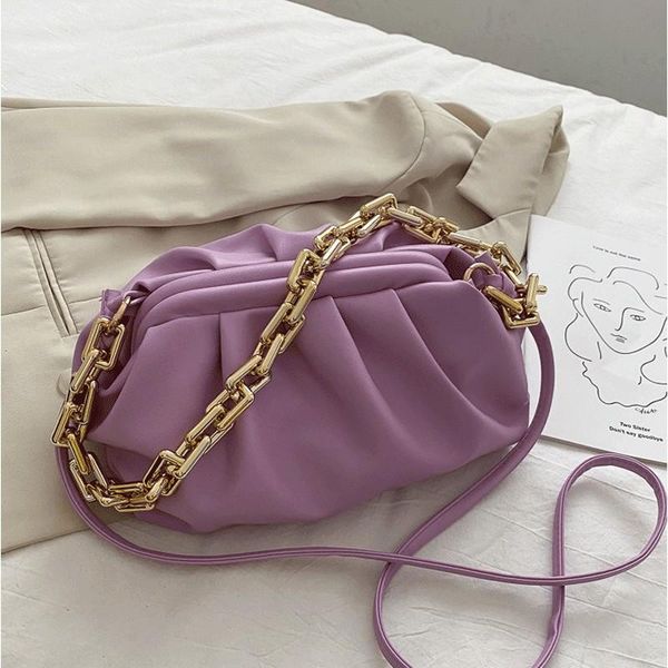 women pleated thick chain handbag female simple large capacity shoulder bag cloud design luxury dumpling totes