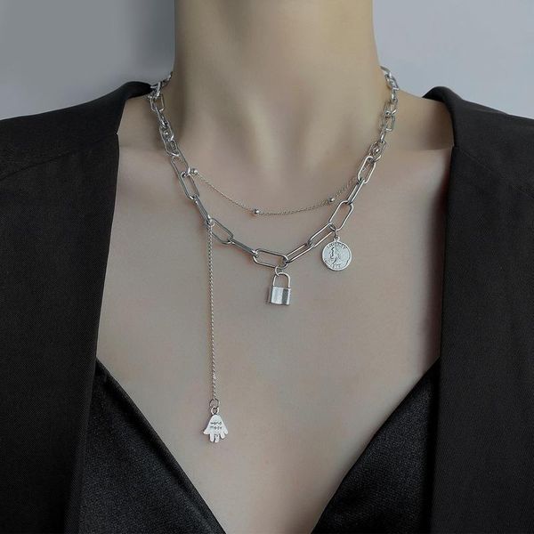 pendant necklaces u-magical hiphop double layer lock coin medallion necklace for women chunky chain metal letter hand jewelry, Silver
pendant necklaces u-magical hiphop double layer lock coin medallion necklace for women chunky chain metal letter hand jewelry, Silver
