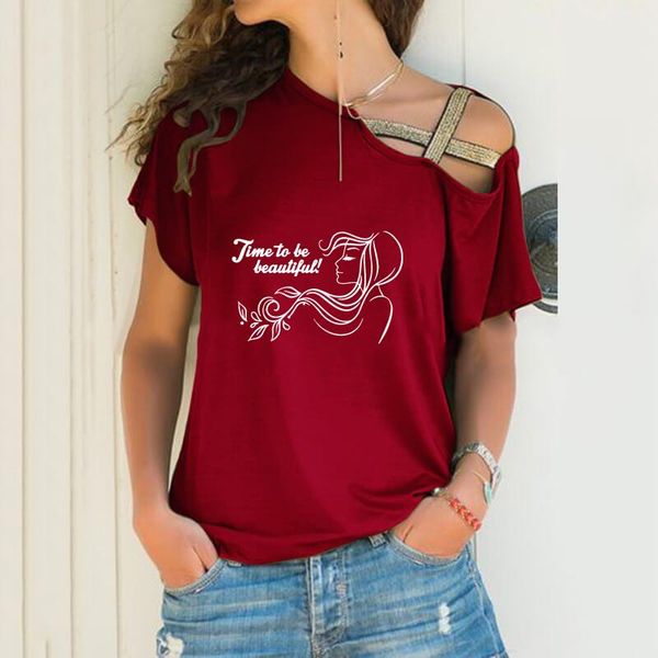women's t-shirt time to beautifil girl leaf loose irregular women harajuku skew neck cross bandage for female lover gift, White
women's t-shirt time to beautifil girl leaf loose irregular women harajuku skew neck cross bandage for female lover gift, White