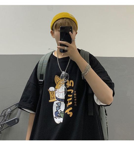 men's t-shirts lucky cat short-sleeved t-shirt summer round neck korean style loose couple clothes cartoon harajuku y2k streetwear, White;black
men's t-shirts lucky cat short-sleeved t-shirt summer round neck korean style loose couple clothes cartoon harajuku y2k streetwear, White;black