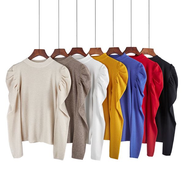 women's knitted sweater korean autumn new long puff sleeve round neck pullover office ladies chic casual slim sweater 210422, White;black
women's knitted sweater korean autumn new long puff sleeve round neck pullover office ladies chic casual slim sweater 210422, White;black