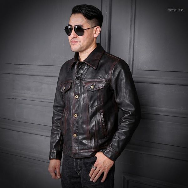 men's leather & faux yr.quality tea core horsehide jacket,classic casual 557 clothes,man vintage slim genuine coat,, Black
men's leather & faux yr.quality tea core horsehide jacket,classic casual 557 clothes,man vintage slim genuine coat,, Black
