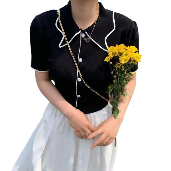 women's t-shirt summer women fashion elegant short sleeve buttons knitted t shirt female turn-down collar slim tee, White
women's t-shirt summer women fashion elegant short sleeve buttons knitted t shirt female turn-down collar slim tee, White