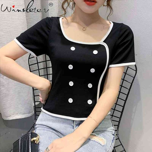 women's t-shirt summer korean clothes fashion color block t-shirt women ropa mujer cotton bottoming shirt button tees t0, White
women's t-shirt summer korean clothes fashion color block t-shirt women ropa mujer cotton bottoming shirt button tees t0, White