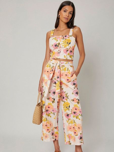 100% cotton crop cami & pants set 27a6#, White