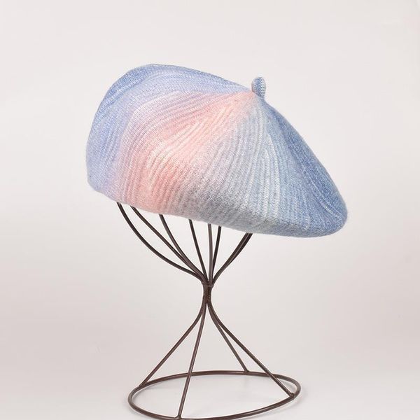 berets colorful gradient beret retro girl female wool knitting all-match warm hat autumn winter fashion cap accessories for women, Blue;gray
berets colorful gradient beret retro girl female wool knitting all-match warm hat autumn winter fashion cap accessories for women, Blue;gray
