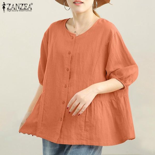 women's blouses & shirts elegant solid summer zanzea 2021 casual puff sleeve blusas female o neck button tunic oversize chemise top, White
women's blouses & shirts elegant solid summer zanzea 2021 casual puff sleeve blusas female o neck button tunic oversize chemise top, White