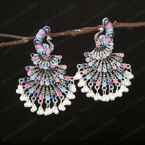 classic women's green peacock dangle earring lady vintage dripping oil pearl tassel earrings fashion colorful indian jewelry, Silver
classic women's green peacock dangle earring lady vintage dripping oil pearl tassel earrings fashion colorful indian jewelry, Silver