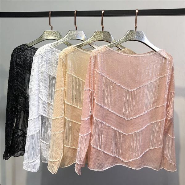 sequins t-shirt long sleeve meshshirt pearl embroidery tees blouse women ropa mujer vadim womens and blouses women's & shirts, White
sequins t-shirt long sleeve meshshirt pearl embroidery tees blouse women ropa mujer vadim womens and blouses women's & shirts, White
