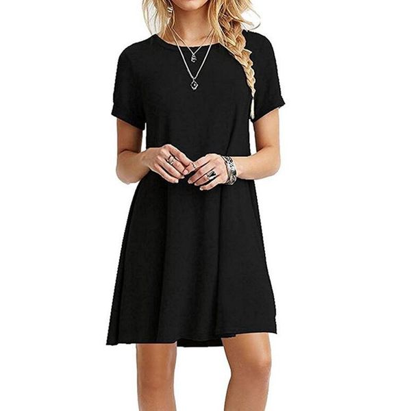 summer women a-line short sleeves casual dress o-neck elegant brief solid female 4 colors dresses, Black;gray
summer women a-line short sleeves casual dress o-neck elegant brief solid female 4 colors dresses, Black;gray