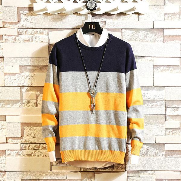 men's sweaters 2021 fall stripe contrast crew neck casual sweater m836, White;black
men's sweaters 2021 fall stripe contrast crew neck casual sweater m836, White;black