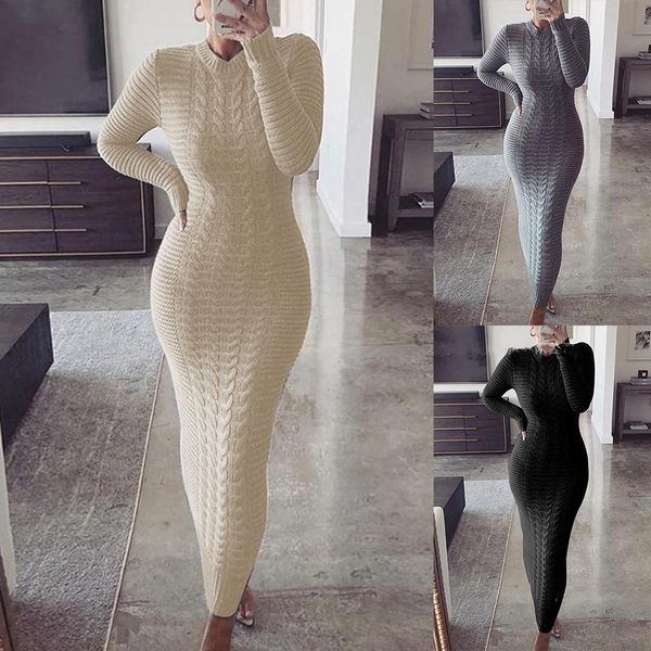 high elastic knitted long dress women o neck full sleeve slim maxi pencil dress autumn winter solid color elegant party, Black;gray
high elastic knitted long dress women o neck full sleeve slim maxi pencil dress autumn winter solid color elegant party, Black;gray