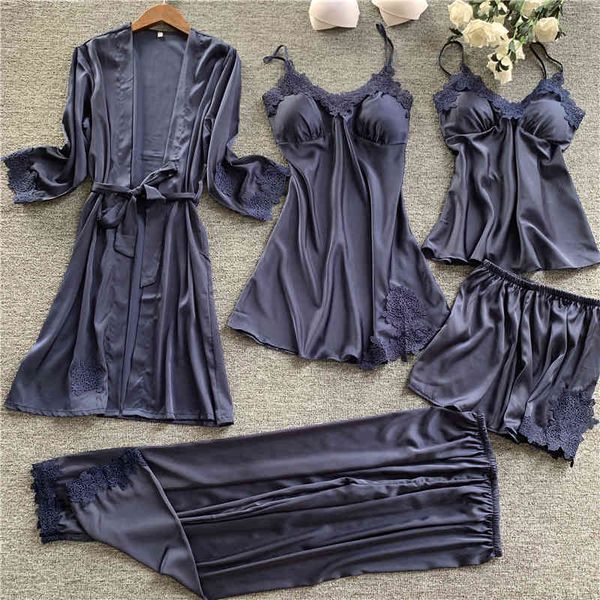 women's sleepwear 5 pcs set women pajamas lace with chest pad pajama satin soft pyjamas wb43, Black;red
women's sleepwear 5 pcs set women pajamas lace with chest pad pajama satin soft pyjamas wb43, Black;red