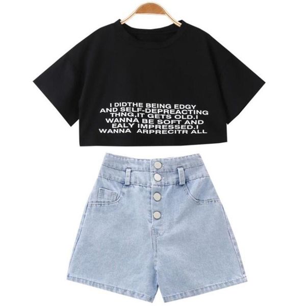 3-12y teens kids clothes set for girls letter print t-shirt +denim shorts outfits suit clothing sets, White
3-12y teens kids clothes set for girls letter print t-shirt +denim shorts outfits suit clothing sets, White