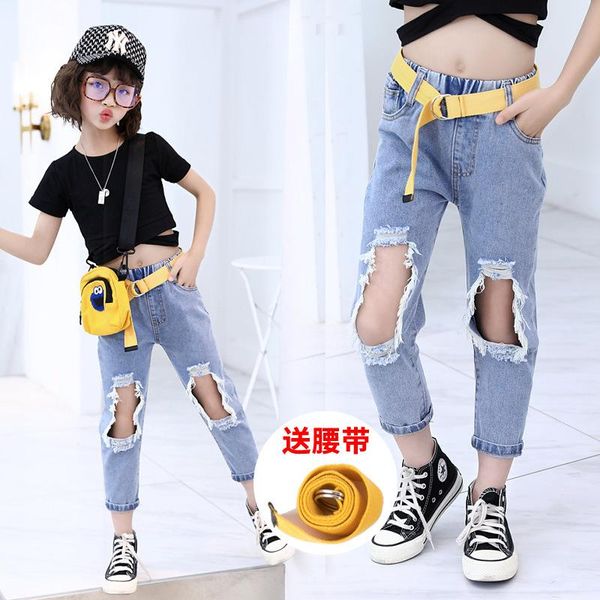 girls holed jeans 2021 summer american and european style loose pants school children girl denim casual cropped trousers, Blue
girls holed jeans 2021 summer american and european style loose pants school children girl denim casual cropped trousers, Blue