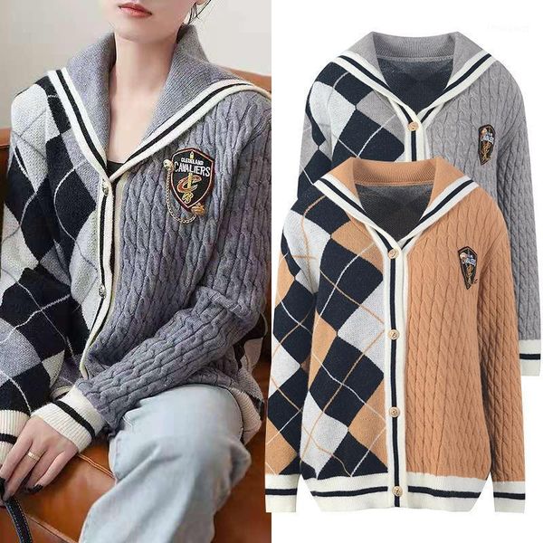 women's jackets navy collar sweater cardigan womens fall academic diamond check contrast loose knit coat, Black;brown
women's jackets navy collar sweater cardigan womens fall academic diamond check contrast loose knit coat, Black;brown