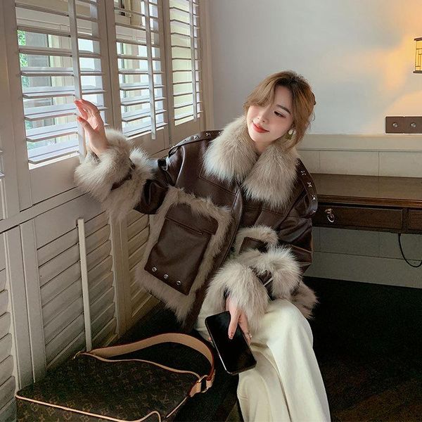 women's fur & faux natural coat women splicing sheepskin short jacket 2021 young outwear genuine leather coats female, Black
women's fur & faux natural coat women splicing sheepskin short jacket 2021 young outwear genuine leather coats female, Black