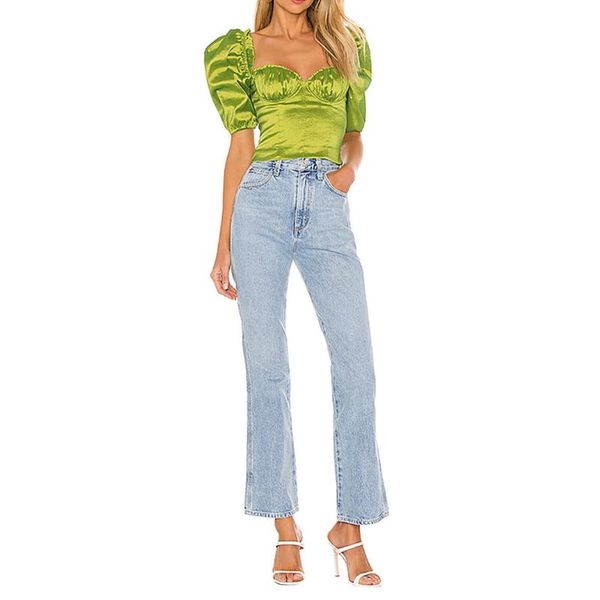 women's t-shirt womens fashion puff sleeve sweet solid color square collar pleated exposed navel, White
women's t-shirt womens fashion puff sleeve sweet solid color square collar pleated exposed navel, White