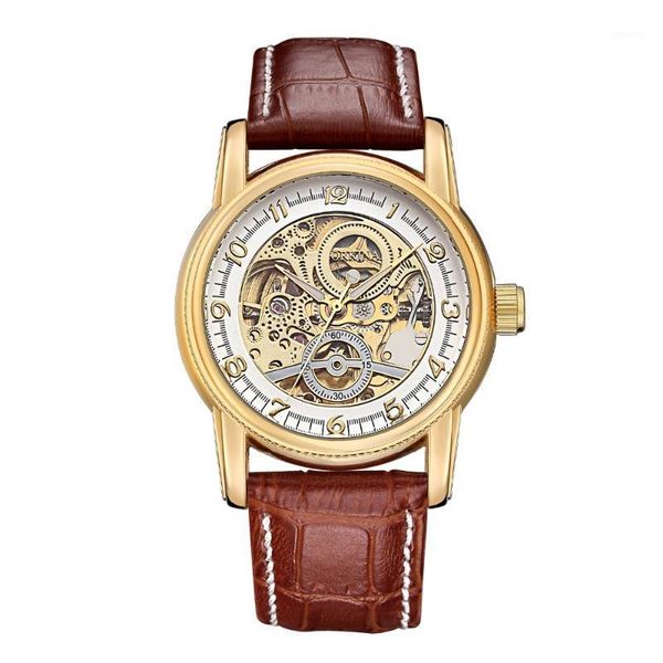 mg.orkina hollow engraving skeleton casual designer black golden case gear bezel watches men automatic wristwatches, Slivery;brown
mg.orkina hollow engraving skeleton casual designer black golden case gear bezel watches men automatic wristwatches, Slivery;brown