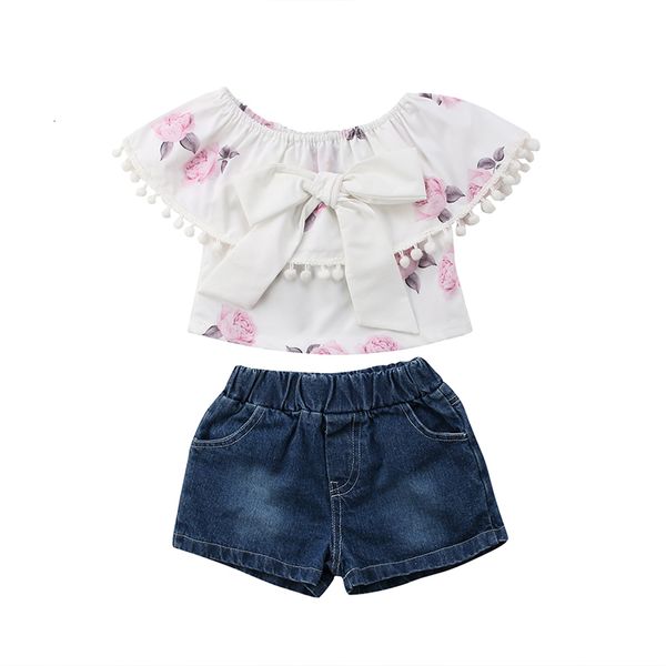 clothing sets summer new toddler kids girl clothes off shoulder floral tassel ball bowknot +denim shorts pant jean 2pcs children set c0225, White
clothing sets summer new toddler kids girl clothes off shoulder floral tassel ball bowknot +denim shorts pant jean 2pcs children set c0225, White