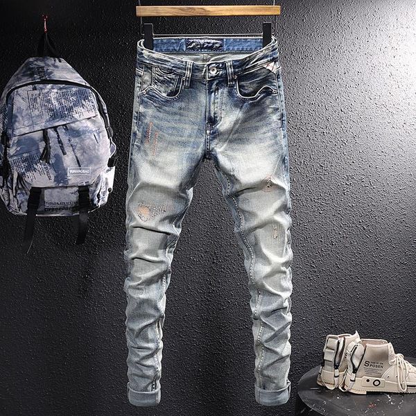 men's jeans italian style fashion men retro blue elastic slim fit ripped embroidery patchwork designer vintage denim pants
men's jeans italian style fashion men retro blue elastic slim fit ripped embroidery patchwork designer vintage denim pants