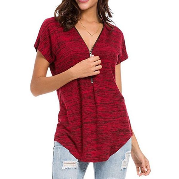 women's t-shirt zipper v neck short sleeves tshirt 2021 casual style solid color summer t shirt female loose tee, White
women's t-shirt zipper v neck short sleeves tshirt 2021 casual style solid color summer t shirt female loose tee, White