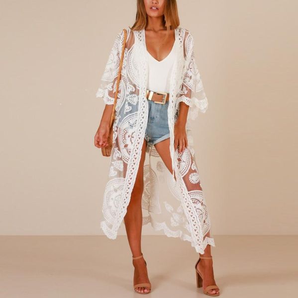 women's swimwear 2021 women lace sheer beach dress bikini cover-ups casual loose cardigan long kimono white summer cover up, White;black
women's swimwear 2021 women lace sheer beach dress bikini cover-ups casual loose cardigan long kimono white summer cover up, White;black