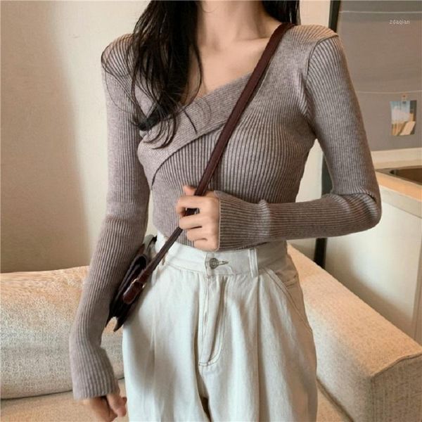 irregular collar sweater women's autumn winter korean version slim and thickened cross solid color knitted sweaters, White;black
irregular collar sweater women's autumn winter korean version slim and thickened cross solid color knitted sweaters, White;black