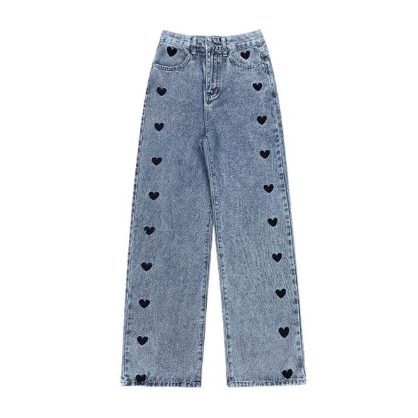 women black blue zipper button denim jeans pocket high street wide leg pants autumn winter heart embroidery p0050 women's & capris, Black;white
women black blue zipper button denim jeans pocket high street wide leg pants autumn winter heart embroidery p0050 women's & capris, Black;white