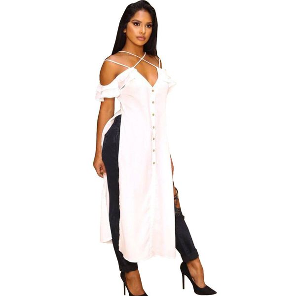 ladies long shirts summer women fashion ruffle off shoulder criss cross front side high split button down blouse, Black;white
ladies long shirts summer women fashion ruffle off shoulder criss cross front side high split button down blouse, Black;white