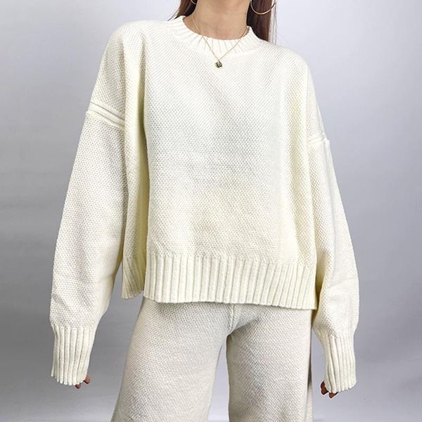 women's sweaters fashion korean casual knitted set women thick irregular split sweater+wide leg long pants autumn winter two piece suit, White;black
women's sweaters fashion korean casual knitted set women thick irregular split sweater+wide leg long pants autumn winter two piece suit, White;black