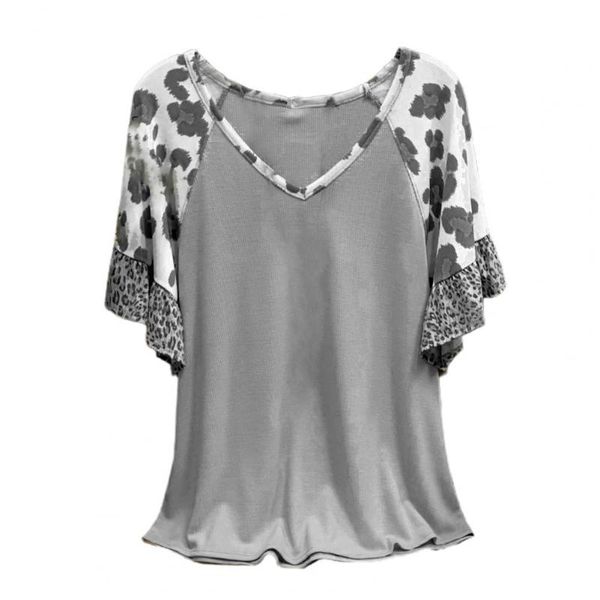 women's t-shirt summer women ruffle leopard short sleeve v neck blouse streetwear for work, White
women's t-shirt summer women ruffle leopard short sleeve v neck blouse streetwear for work, White