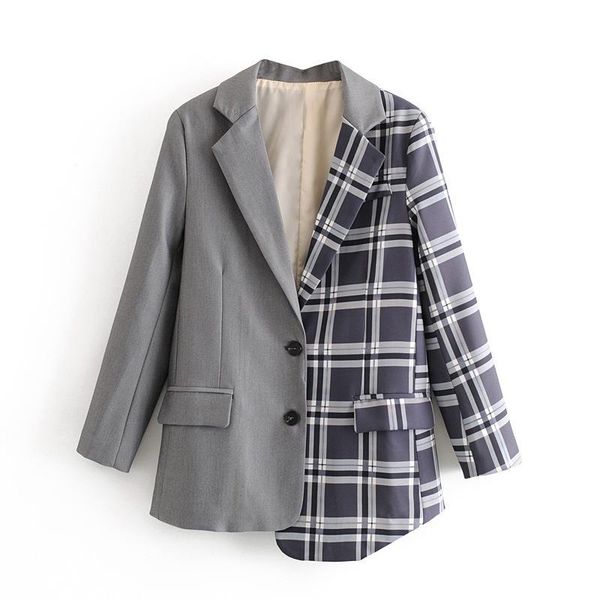 women's suits & blazers summer 2021 chic plaid patchwork irregular women double buttons long sleeve casual coats fashion loose female o, White;black
women's suits & blazers summer 2021 chic plaid patchwork irregular women double buttons long sleeve casual coats fashion loose female o, White;black
