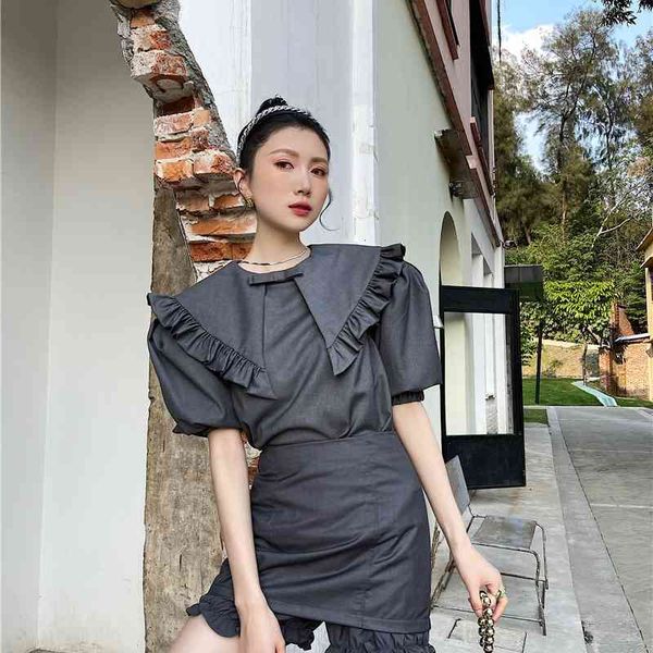 women's knits & tees puff sleeve ruffle desinger blouse grey black short women summer sailor collar clothing sets 52uj, White
women's knits & tees puff sleeve ruffle desinger blouse grey black short women summer sailor collar clothing sets 52uj, White