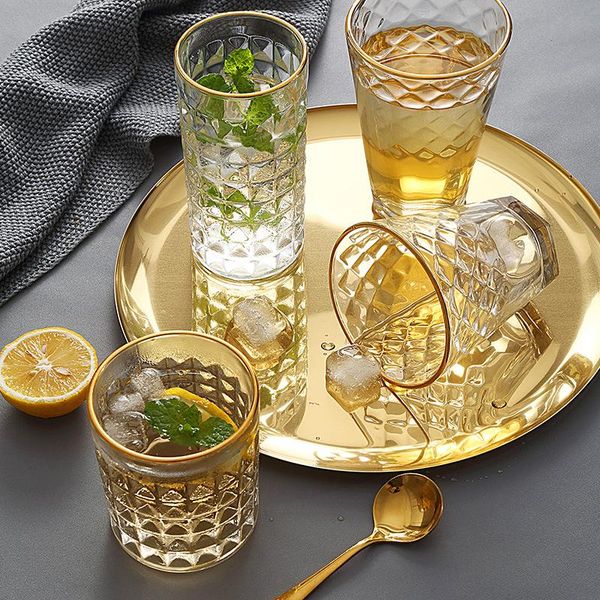 wine glasses crystal embossed glass transparent golden rim whisky cup home office bar beer milk juice coffee mug drinking
wine glasses crystal embossed glass transparent golden rim whisky cup home office bar beer milk juice coffee mug drinking