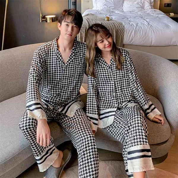 spring silk like houndstooth women's pajamas set fashion style female couple sleepwear home clothes for men nightwear set 210325, Black;red
spring silk like houndstooth women's pajamas set fashion style female couple sleepwear home clothes for men nightwear set 210325, Black;red