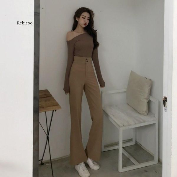 mazefeng 2021 autumn women casual solid straight pants ladies button slim female wide leg pant vintage korean style women's & capris, Black;white
mazefeng 2021 autumn women casual solid straight pants ladies button slim female wide leg pant vintage korean style women's & capris, Black;white