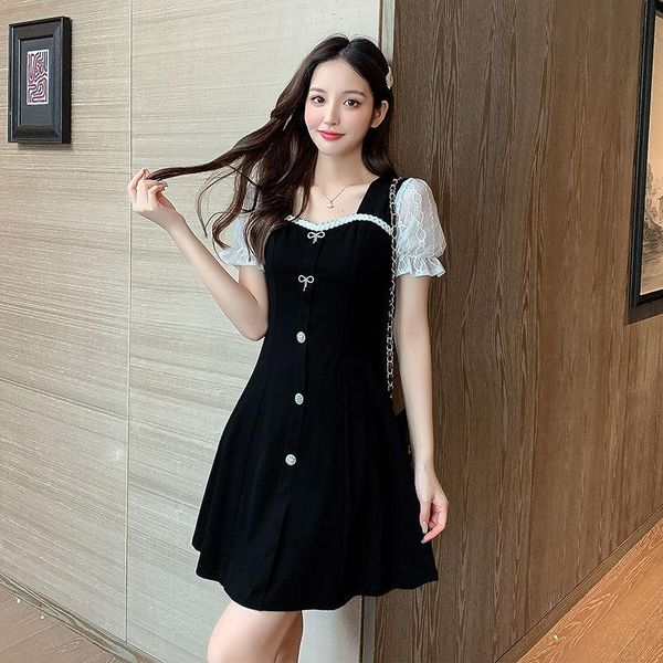 casual dresses 2021 summer women's dress fashion sweet cotton patchwork lace short sleeve slim elegant office lady, Black;gray
casual dresses 2021 summer women's dress fashion sweet cotton patchwork lace short sleeve slim elegant office lady, Black;gray