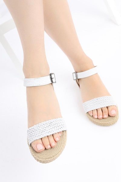 sandals white women 's straw braid, Black