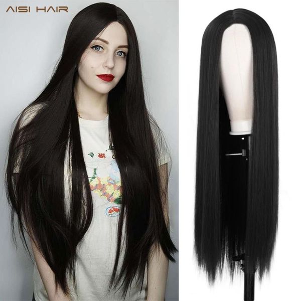 synthetic wigs aisi hair long straight wig natural balck color middle part for women daily use 26inch, Black
synthetic wigs aisi hair long straight wig natural balck color middle part for women daily use 26inch, Black