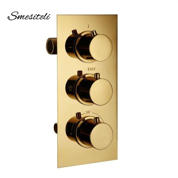gold brass 3 dial way thermostatic control mixing valve faucet bath bathtub shower diverter & cold taps bathroom sets 
gold brass 3 dial way thermostatic control mixing valve faucet bath bathtub shower diverter & cold taps bathroom sets
