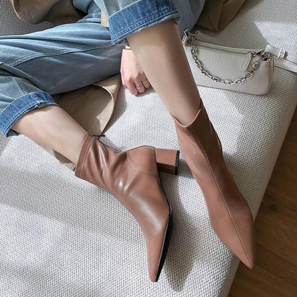 boots soft leather pointed toe chunky middle heels woman fashion booties stretchy ankle for lady winter autumn shoes, Black
boots soft leather pointed toe chunky middle heels woman fashion booties stretchy ankle for lady winter autumn shoes, Black