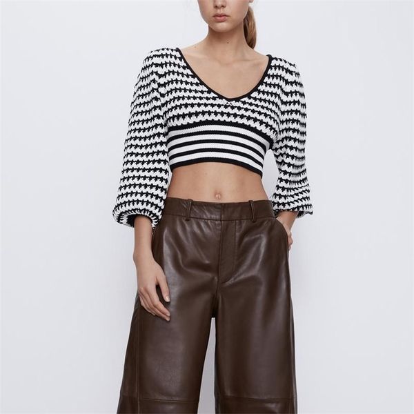 spring women's sweater casual striped v-neck lantern sleeve short 210430, Black;gray
spring women's sweater casual striped v-neck lantern sleeve short 210430, Black;gray