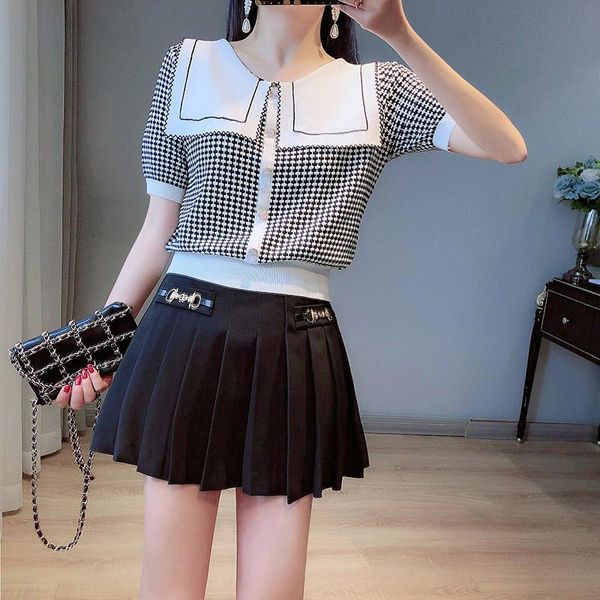 women's t-shirt preppy style plaid t shirt for women cropped 2021 summer tee thin sweater blouse short, White
women's t-shirt preppy style plaid t shirt for women cropped 2021 summer tee thin sweater blouse short, White